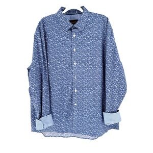 EGARA Men's FLIP‎ CUFF Slim Fit Stretch Non Iron Shirt XXL Blue Butterfly Preppy